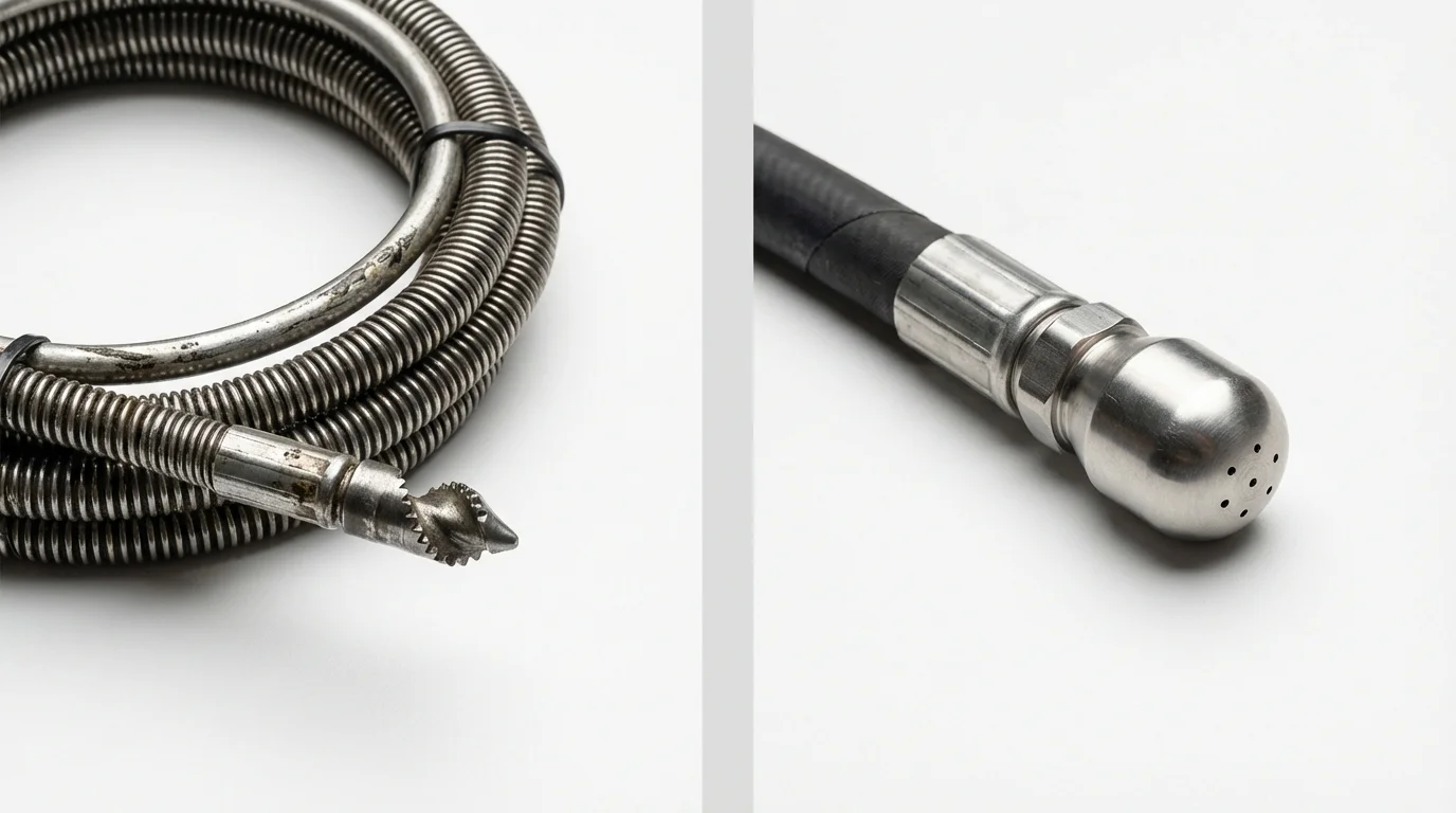 Drain snake cable and hydro jetting nozzle used for drain cleaning in Monroeville, PA