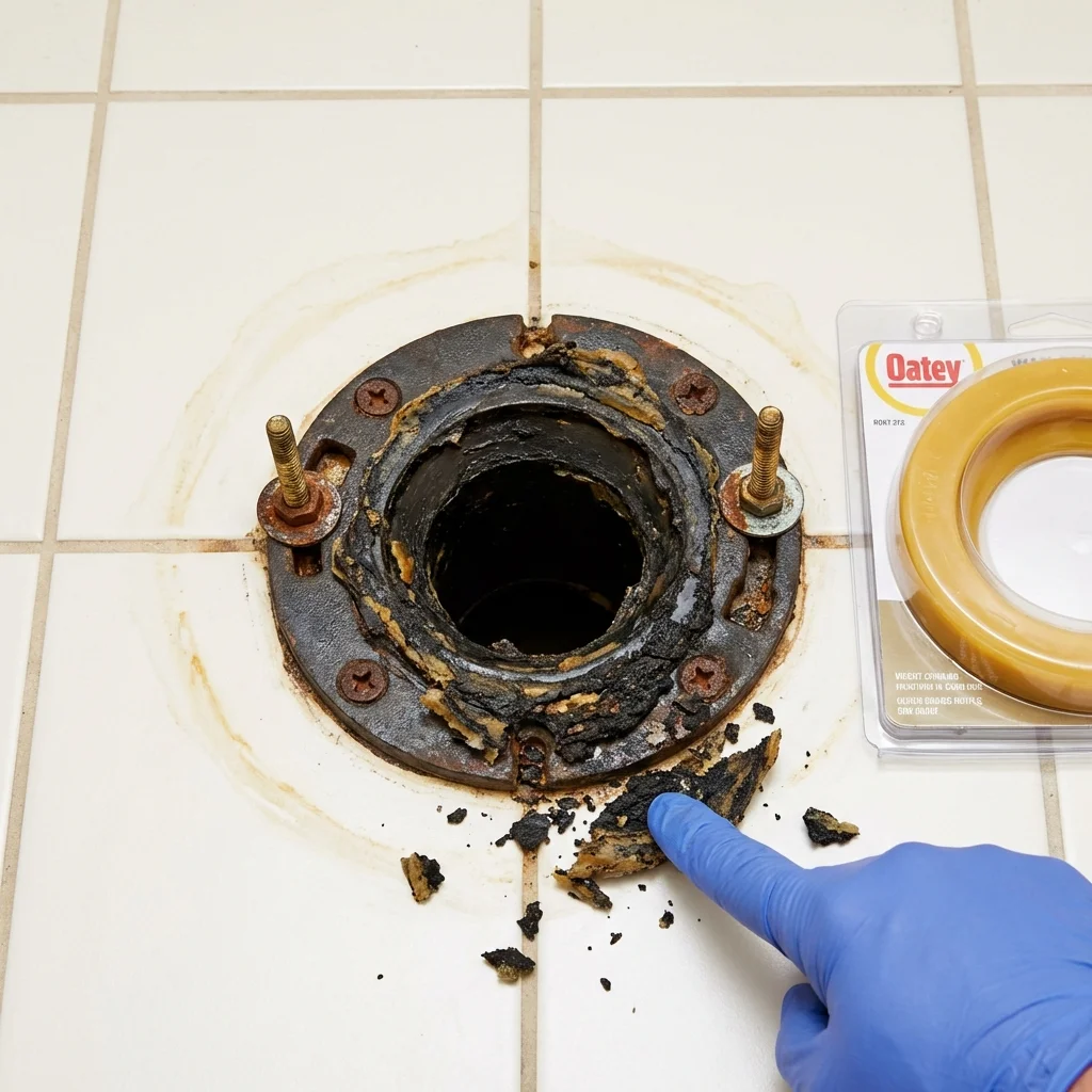Failed wax ring showing water seepage at the base of a toilet in a Monroeville, PA home