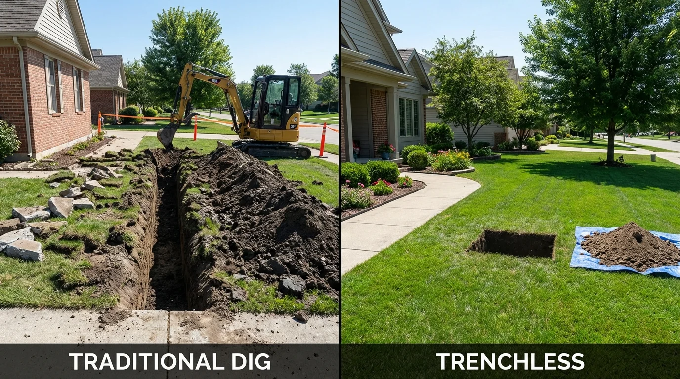 Trenchless sewer repair with minimal yard damage versus traditional excavation in Monroeville, PA